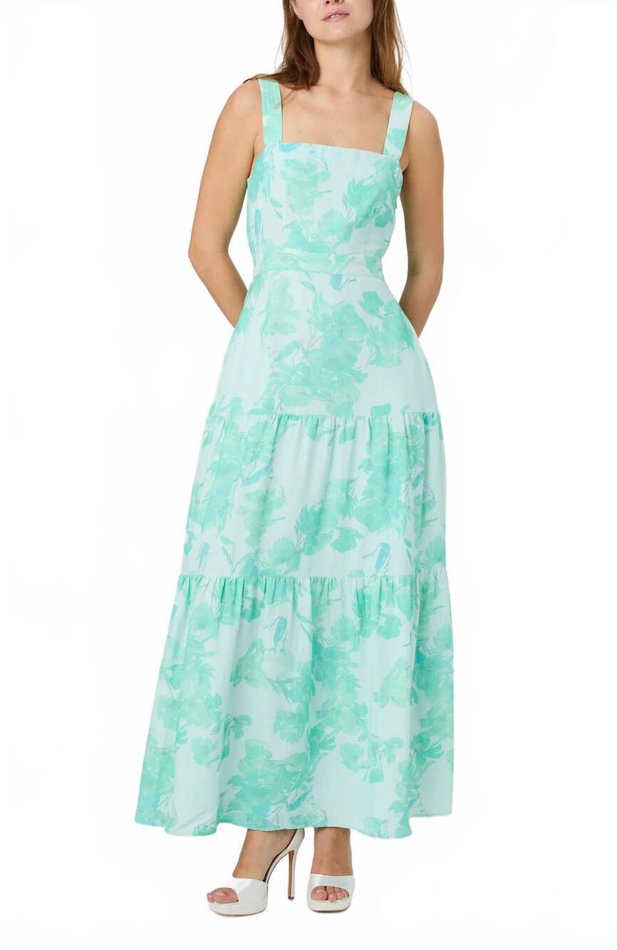 NEW FRENCH CONNECTION cooper linen sophie fleur maxi dress in mermaid green